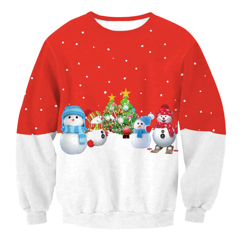 Image of Christmas Sweatshirts -Cute Snowman Red and White 3D Sweatshirt