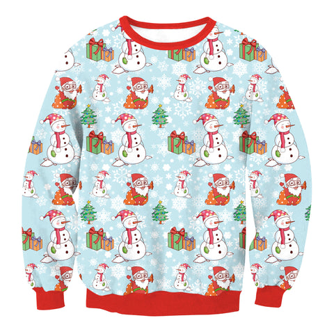 Image of Christmas Sweatshirts - Super Cute Santa Claus and Snowman Icon 3D Sweatshirt