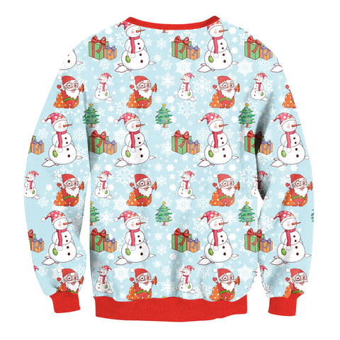 Image of Christmas Sweatshirts - Super Cute Santa Claus and Snowman Icon 3D Sweatshirt