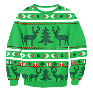 Christmas Sweatshirts - Super Cute Christmas Deer Icon Green 3D Sweatshirt