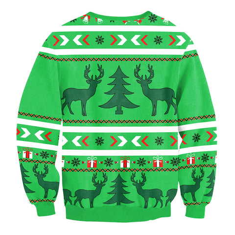 Image of Christmas Sweatshirts - Super Cute Christmas Deer Icon Green 3D Sweatshirt