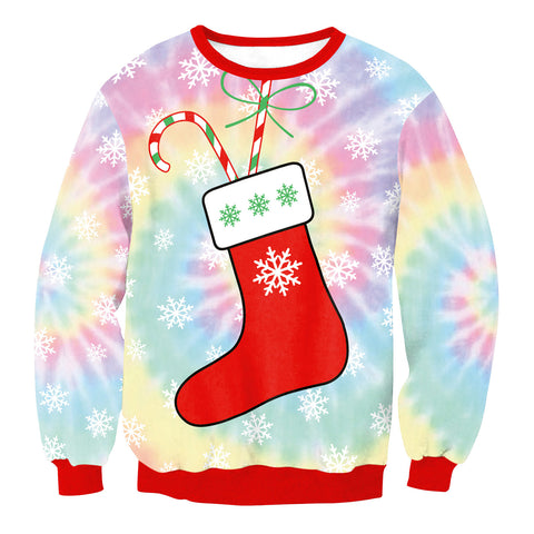 Image of Christmas Sweatshirts - Red Christmas Socks Icon Cute 3D Sweatshirt