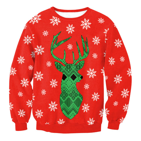 Image of Christmas Sweatshirts - Green Christmas Deer Icon Super Cool 3D Sweatshirt