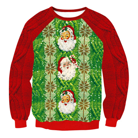 Image of Christmas Sweatshirts - Cute Santa Claus Stripe Icon Green 3D Sweatshirt