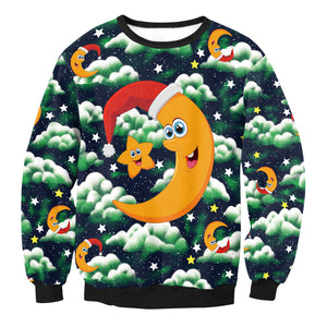 Christmas Sweatshirts - Christmas Moon Star Icon Cute 3D Sweatshirt