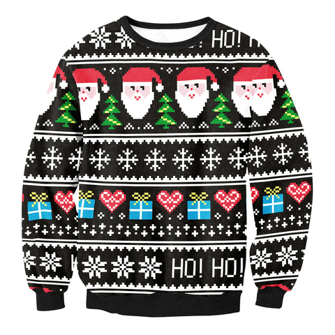 Image of Christmas Sweatshirts - Santa Claus Cartoon Style Striped Pattern Cute 3D Sweatshirt