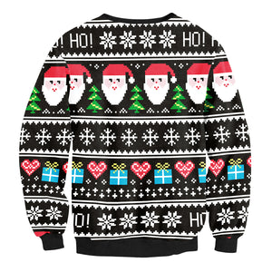 Christmas Sweatshirts - Santa Claus Cartoon Style Striped Pattern Cute 3D Sweatshirt