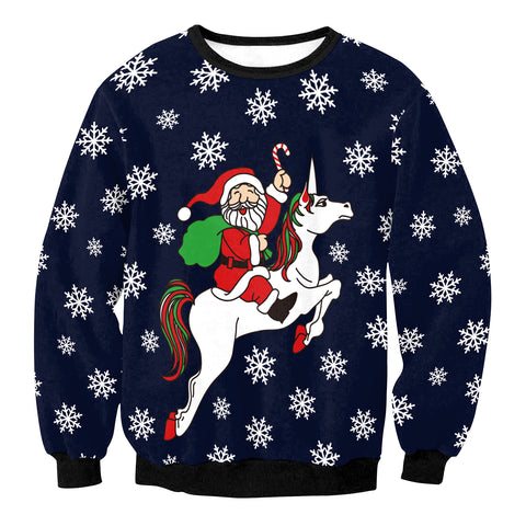 Image of Christmas Sweatshirts - Santa Claus and Unicorn Icon Cute 3D Sweatshirt