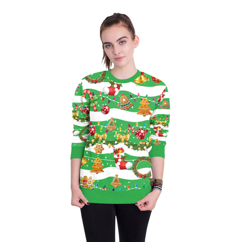 Image of Christmas Sweatshirts - Green Christmas Bell Icon Super Cute 3D Sweatshirt