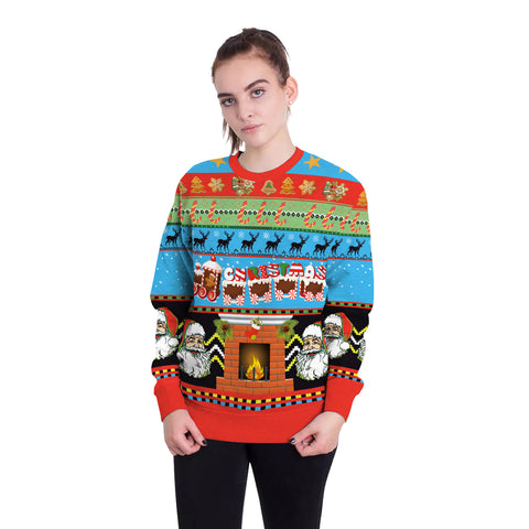 Image of Christmas Sweatshirts - Super Cool Santa Claus Striped Pattern 3D Sweatshirt