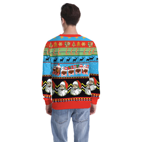 Image of Christmas Sweatshirts - Super Cool Santa Claus Striped Pattern 3D Sweatshirt
