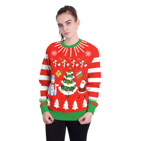 Image of Christmas Sweatshirts - Happy Christmas Tree and Snowman Icon Cute 3D Sweatshirt