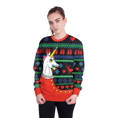 Image of Christmas Sweatshirts - Christmas Unicorn Icon Cute 3D Sweatshirt