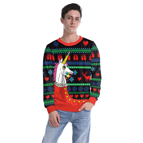 Image of Christmas Sweatshirts - Christmas Unicorn Icon Cute 3D Sweatshirt
