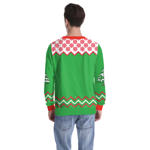 Image of Christmas Sweatshirts - Cute Christmas Deer Icon Green 3D Sweatshirt