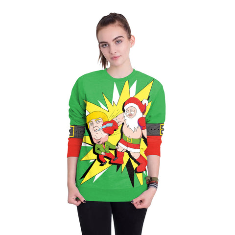 Image of Christmas Sweatshirts - Super Funny Santa Claus Icon Cute Green 3D Sweatshirt