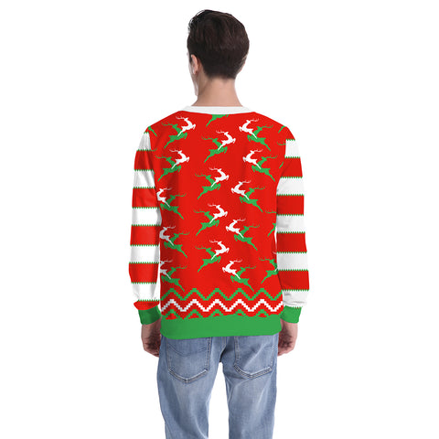 Image of Christmas Sweatshirts - Super Cute Cartoon Deer Icon Red 3D Sweatshirt
