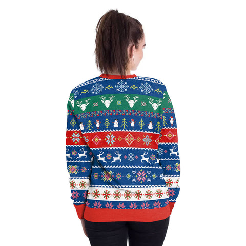 Image of Christmas Sweatshirts - Christmas Deer and Snowman Striped Pattern 3D Sweatshirt