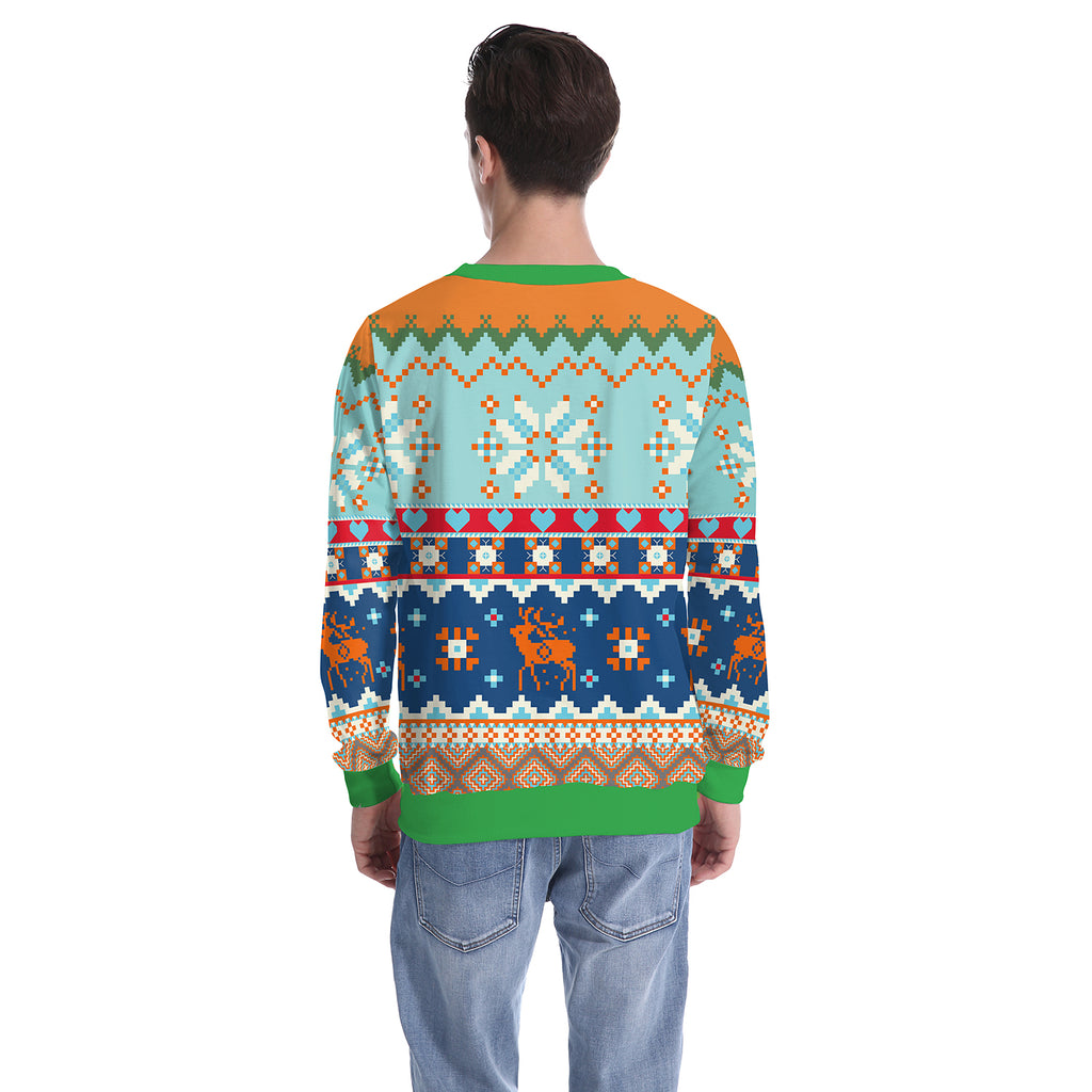 Christmas Sweatshirts - Christmas Snowflake and Deer Striped Pattern 3D Sweatshirt