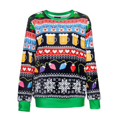 Image of Christmas Sweatshirts - Happy Christmas Striped Pattern Icon Cute 3D Sweatshirt