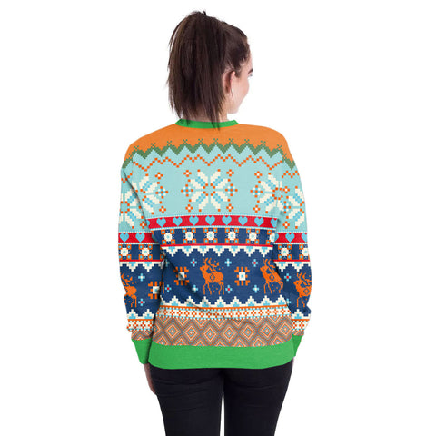 Image of Christmas Sweatshirts - Christmas Snowflake and Deer Striped Pattern 3D Sweatshirt