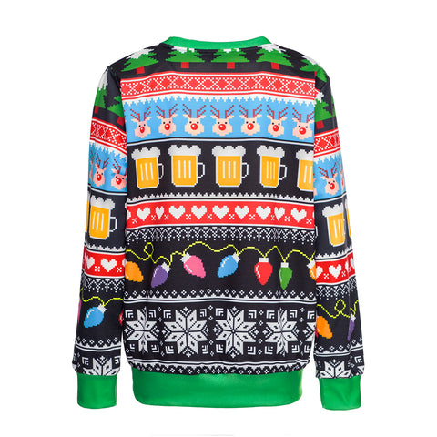 Image of Christmas Sweatshirts - Happy Christmas Striped Pattern Icon Cute 3D Sweatshirt