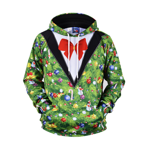 Image of Christmas Hoodies - Happy Christmas Tree Striped Pattern Icon Super Cute 3D Hoodie