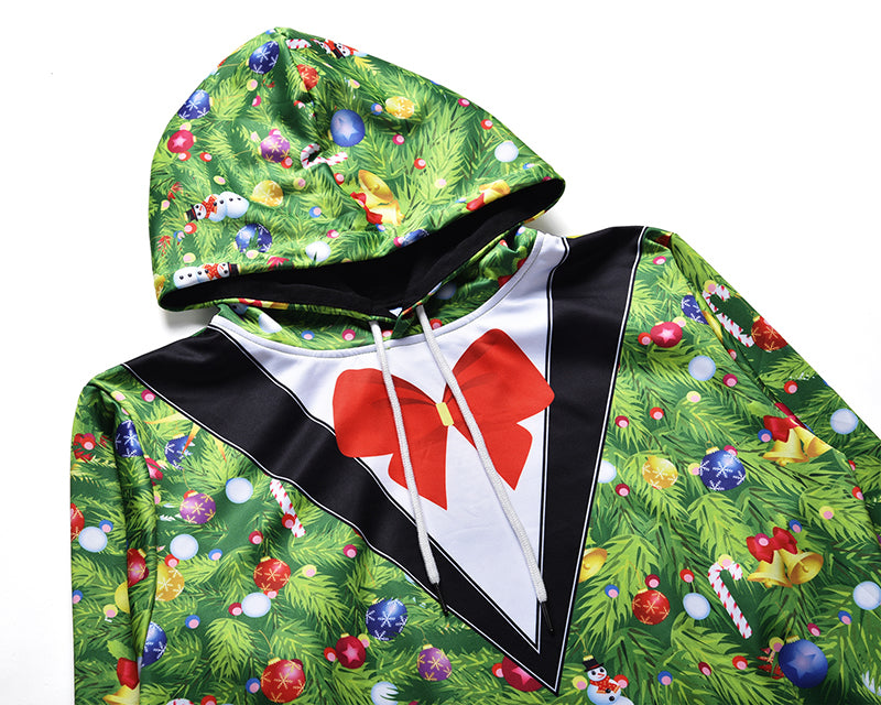 Christmas Hoodies - Happy Christmas Tree Striped Pattern Icon Super Cute 3D Hoodie