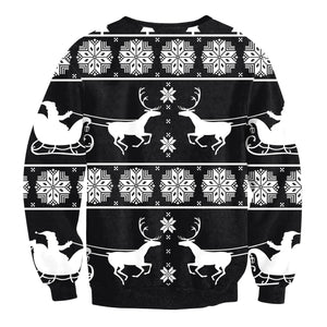 Christmas Sweatshirts - Black and White Christmas Deer Icon Cute 3D Sweatshirt