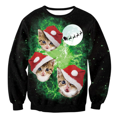 Image of Christmas Sweatshirts - Christmas Cat Icon Super Cute 3D Sweatshirt