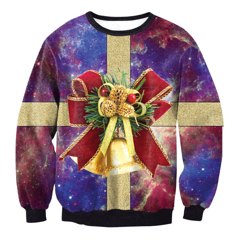 Image of Christmas Sweatshirts - Christmas Gift Box Icon Cool Galaxy 3D Sweatshirt