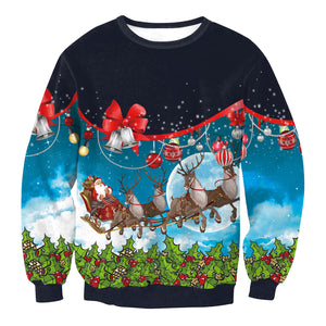 Christmas Sweatshirts - Happy Santa Claus and Deer Icon Cute 3D Sweatshirt