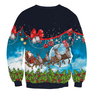 Christmas Sweatshirts - Happy Santa Claus and Deer Icon Cute 3D Sweatshirt