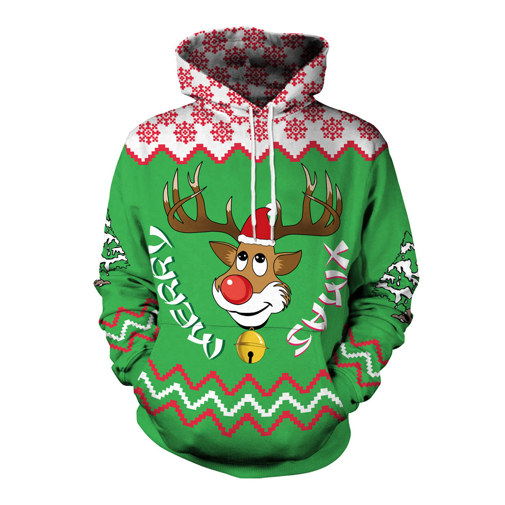 Christmas Hoodies - Red Nose Christmas Deer 3D Hoodie