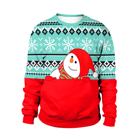 Image of Christmas Sweaters - Snowman 3D Blue Round Neck Sweatshirt