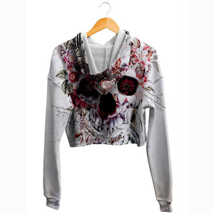 Floral Skull Crop Hoodie——Girls Daily Hoodie