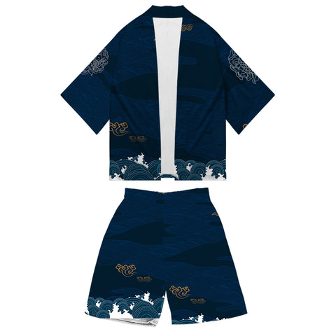 Image of Blue Kimono Harajuku Japan Style Cardigan Outwear Set for Men