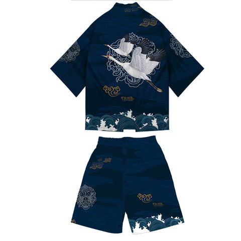Image of Blue Kimono Harajuku Japan Style Cardigan Outwear Set for Men
