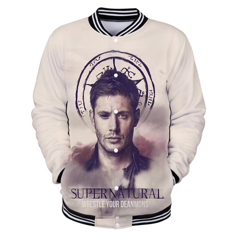Image of TV Series Supernatural 3D Printed Baseball Jacket Sweatershirts Outwear