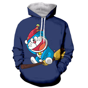 Anime 3D Printed Hoodies - Doraemon Casual Pullover Zip Up Hoodies Sweatshirt