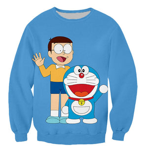 Doraemon Casual Sweatshirts - Anime 3D Printed Pullover Zip Up Hoodie Sweatshirt