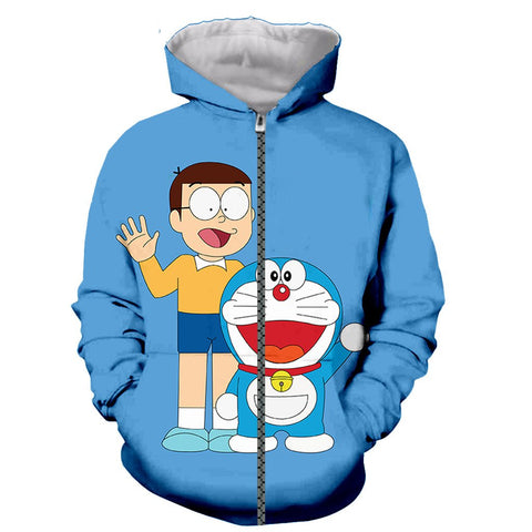 Image of Doraemon Casual Sweatshirts - Anime 3D Printed Pullover Zip Up Hoodie Sweatshirt