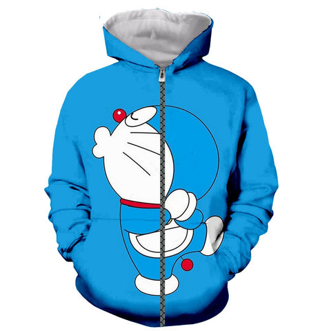 Image of Doraemon Funny Fashion 3D Printed Long Sleeves Pullover Zip Up Hoodies Sweatshirt