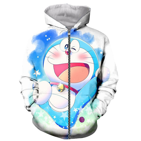 Image of Doraemon Funny Fashion Hoodie- 3D Printed Long Sleeves Pullover Zip Up Sweatshirt