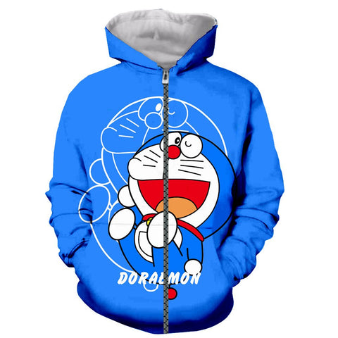 Image of Doraemon 3D Printed Hoodies - Anime Casual Pullover Zip Up Hoodie Sweatshirt