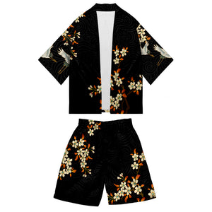 Mens Japanese Print Casual Kimonos Summer Autumn Clothes Sets