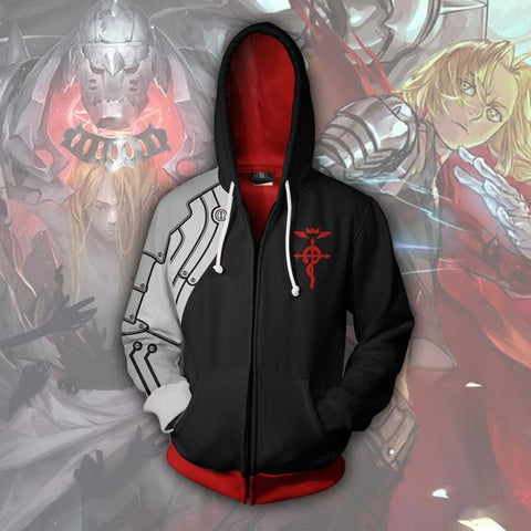 Image of Fullmetal Alchemist Hoodies - Zip Up Edward Elric Black Hoodie