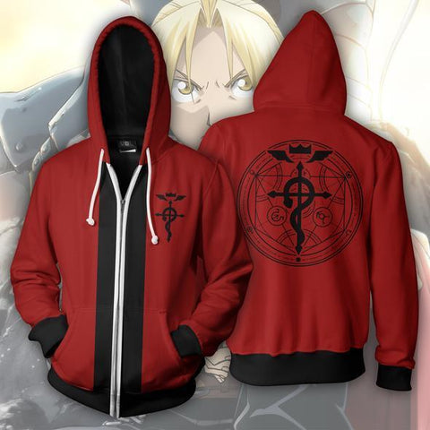 Image of Fullmetal Alchemist Edward Elric Hoodies - Zip Up Red Hoodie Jacket
