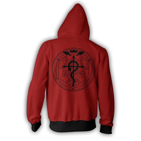 Image of Fullmetal Alchemist Edward Elric Hoodies - Zip Up Red Hoodie Jacket