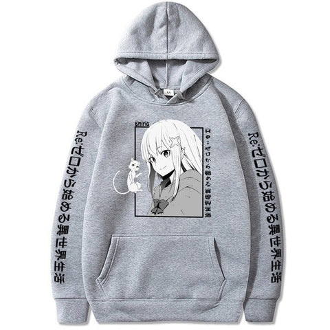 Image of Re:Zero -Starting Life in Another World Loog Sleeve Cute Puck and Emilia Sweatshirt